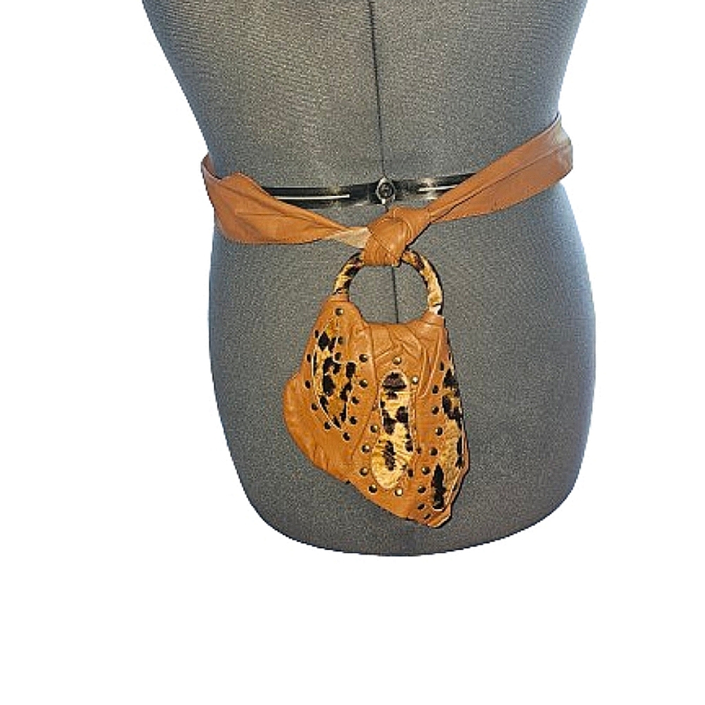 Vintage Genuine leather,tan, tie up belt with hidden pouch